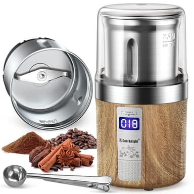 COOL KNIGHT Moulin à Café éLectrique Avec Compteur Et Une Tasse De Broyage En Acier Inoxydable, Broyeur Cafe Grain Capacité De 100g. Convient Pour Les éPices, Les Grains De Café Et Les Noix,Etc.
