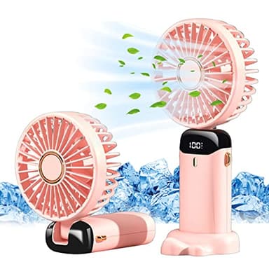 Jsdoin Ventilateur portable rechargeable par USB avec 5 vitesses, mini ventilateur de bureau pliable avec écran LED pour la maison, le bureau, la chambre à coucher, les voyages en plein air (Rose)