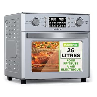 NutriChef Four Friteuse à Air Chaud 26L–Friteuse à Air Électrique 1700W avec Rôtissoire, Mini Four de Comptoir à Convection,10 Programmes, Panier de Friture,Grille de Cuisson & Plateau Ramasse-Miettes
