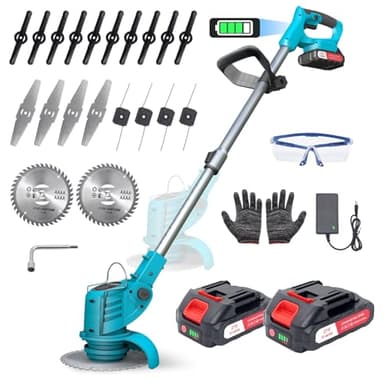 Débroussailleuse Electrique sans Fil, Debrouissalleuses Batterie 800W, Coupe Bordure sans Fil avec 2 x 21V Batterie, 9000 TR/Min, Poignée Télescopique 71-106 cm, 4 Types De Lames, pour Jardin