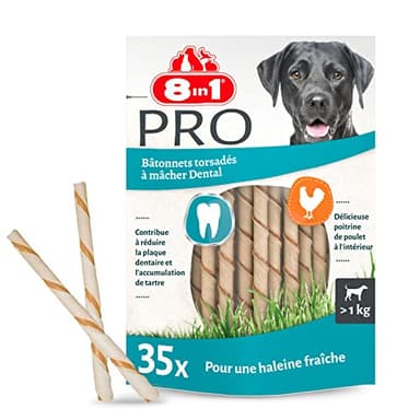 8in1 Delights Bâtonnets dentelés torsadés pour chien (>1 kg) - 35 pièces