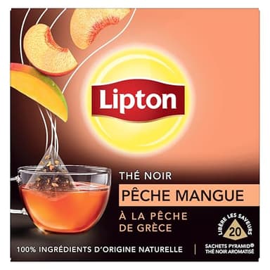 Lipton Thé Noir Pêche de Grèce et mangue 20 Sachets Pyramid®
