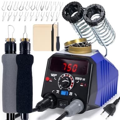 WEP 939D-VI Kit de Pyrograveur sur Bois à Double Stylo 250–750℃ Outil de Graveur Bois avec Commutateur A/B, 2 Stylos Détachables, 23 Pointes, Support à Double Fente – Convient pour Bois et Cuir