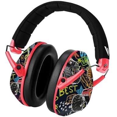 Vanderfields Casque antibruit Premium - Réduction du son à large spectre 34,4 ​dB à 2 ​000 ​Hz Suppression du bruit - Casque pour enfants 3-12 - Monstertruck
