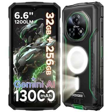 DOOGEE Fire5 Ultra Téléphone Portable Incassable, 13000mAh Telephone Incassable 32Go+256Go Android 15 Smartphone Incassable, 48MP+8MP,1200LM Lampe Camping,6.6"HD+ 90Hz,Face ID/Fingerprint/Dual SIM/NFC