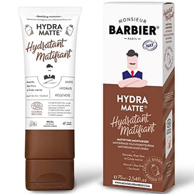 Crème Hydratante Visage Homme de Monsieur BARBIER | Naturelle, Végane et Française, certifiée COSMOS NAT/Ecocert | À base d'Huile d'Amande & d'Aloe Vera | Unifie, Hydrate et Régénère | 75mL