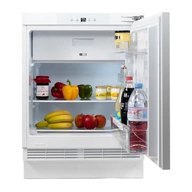 BELDEKO Réfrigérateur encastrable sous plan 121 L – Classe E – affichage température LED – bac à légumes + congélateur intégré – kit pantographe inclus – ventilation frontale