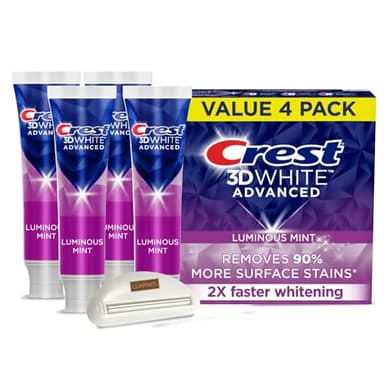 Luxpaks Squeezer Compatible with Crest 3DWhite Advanced Luminous Mint Teeth Whitening Toothpaste, 4 Pack of 3.7 oz