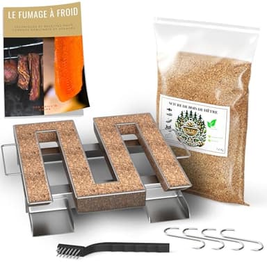 Générateur/Serpentin de Fumée Froide pour Fumoir Viande et Poisson + 1.2kg de Sciure de bois de hêtre + 4 crochets et 1 Brosse de nettoyage - Guide Numérique PDF à Télécharger (Offert)