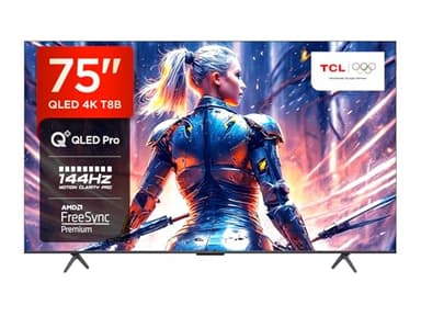 TCL TV 4K QLED 75T8B 144Hz 190 cm Google TV avec système sonore Onkyo Dolby Atmos
