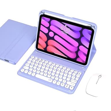 QYiiD Étui Clavier et Souris pour iPad Mini 6 8,3" 2021, AZERTY Clavier Détachable Folio Smart Cover pour iPad Mini 6ème Génération 8,3 Pouces, avec Support pour Stylet - Étui iPad Mini 6, Violette