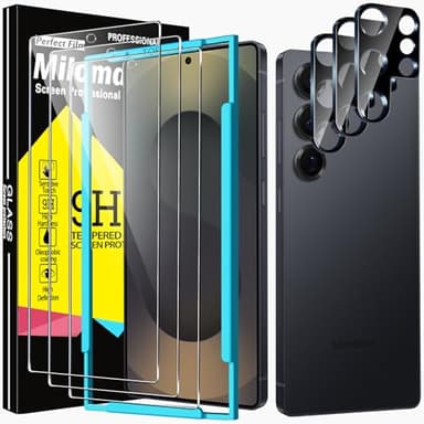 Milomdoi 3 Pièces Protection Verre Trempé pour Samsung Galaxy S25 Ultra avec 3 Pièces Caméra Arrière Protection Accessoire, Ultra Résistant Film Protection écran, Sans Bulles, Dureté 9H Glass