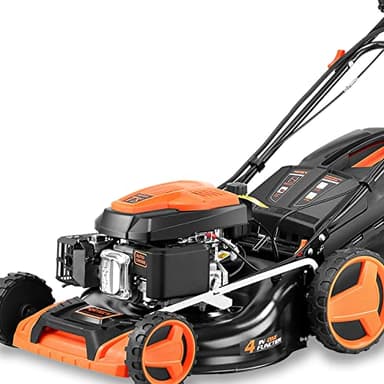 FUXTEC Tondeuse Thermique FX-RM5196eSPRO, Largeur De Coupe 51cm, Vitesse Réglable, Démarrage Électrique, Système Autotracté, Fonction Mulching, Réglage Central De Hauteur, Bac Ramassage 60L