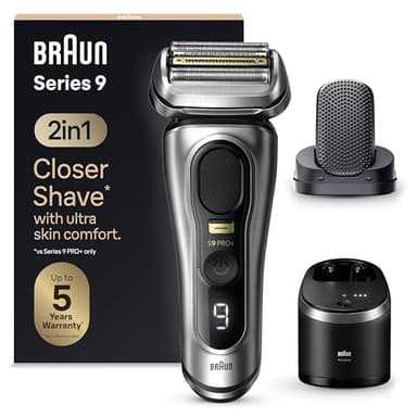 Braun Series 9 PRO+ 9597cc, Rasoir Électrique Pour Homme, Système 2-En-1 Avec Tête De Massage ProComfort Pour Pré-Rasage, Station SmartCare, Étanche, 60 Min D'autonomie, Fabriqué En Allemagne, Argent