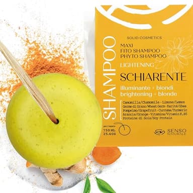 Senso Naturale Shampoing Solide Illuminant Éclaircissant Écologique pour Cheveux Ternes avec Camomille, Curcuma et Citron, Éclaircit de Reflets Dorés 100% Naturel et Vegan, ph 4.5-5.5 (1)