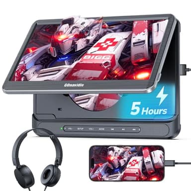 GOnavidio 12'' Lecteur DVD Voiture pour Enfants avec entrée HDMI, Lecteur vidéo Portable équipé 5H Batterie, Support la Carte USB/TF, entrée et Sortie AV, décodage HD, sans région, dernière mémoire