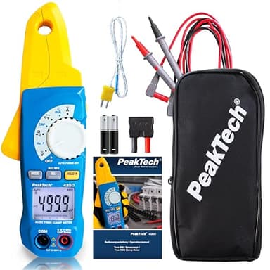 PeakTech 4350 - Pince Ampèremétrique True RMS 80A AC/DC, Multimètre Numérique, Pince de courant, Autorange, 4000 counts, Voltmètre Sans Contact, Ampèremètre, Testeur de Continuité - Max 600V