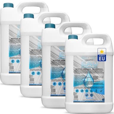 GiDeli Eau déminéralisée 4 x 5L Eau distillée pour fer à repasser, batteries, radiateurs, humidificateurs, aquarium et laboratoire - Eau sans calcaire, inodore, claire