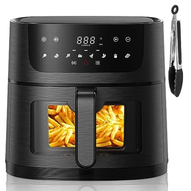 Friteuse sans Huile 9 L, Air Fryer Avec Fenêtre Visible, Airfryer avec LED Écran Tactile, Friteuse à Air Chaud avec 8 Programmes 1800W, Écran Tactile, Fonction Rendez-vous, Faible en Grasses (9L)
