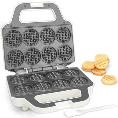 SugarWhisk Mini Waffle Maker, fer à gaufres pour enfants, fait des petites gaufres de 8 x 5cm, petit gaufrier, compact et facile à utiliser, surface antiadhésive, recette incluse, blanc opaque