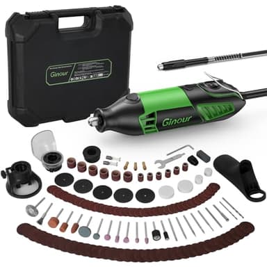Ginour Outil Rotatif Multifonction 200W Outil Rotatif Filaire Meuleuse Perceuse avec 135 Accessoires 6 Vitesses Variables 8000-35000RPM Mandrin à 3 Griffes pour Découpe Ponçage Gravure