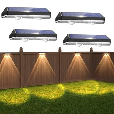 Auting Lot de 4 lampes solaires d'extérieur - Étanche IP65-3 modes d'éclairage - Applique murale solaire pour extérieur - Lampe de jardin LED - Éclairage de clôture - Décoration de balcon, mur