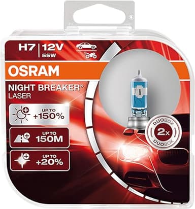 OSRAM NIGHT BREAKER LASER H7, entrée de lumière à 150 %, lampe frontale halogène, 64210NL-HCB, 12 V, boîtier double (2 lampes)