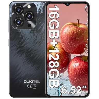 OUKITEL C3 Smartphone Pas Cher - 16(4+12) Go +128Go(TF 1To) Telephone Portable Pas Cher, 6.52" Écran, Batterie 5000mAh, Téléphone Gaming Android 14, 13MP+5MP, 4G Dual SIM/GPS/Face ID/3.5mm - Negro