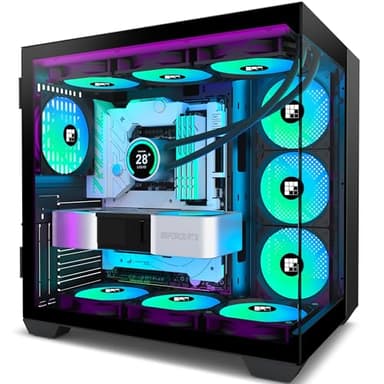 FOIFKIN Boitier PC - 6 Ventilateurs ARGB PWM préinstallés, boitier PC de Jeu ATX, Tour Moyenne ATX, Verre panoramique 270° avec Type C, F600 (Noir)
