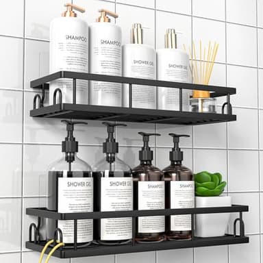 UUlioyer Etagère Douche sans Percage, Rangement et Organisation de la Salle de Bain, Etagere Rangement Murale (Noir- 2 Pièces)