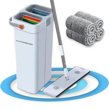 Industry Rainbow Balai Serpillère Professionnel avec Seau Essoreur Double Bac, Tête XL Rotative 360°, Microfibres Lavables pour Laver Le Sol et Nettoyage Maison