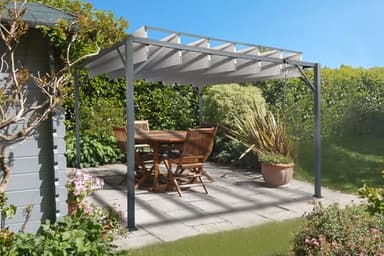 Cazeboo Pergola bioclimatique autoportante 3x3m Bahia, Toile Beige, L.291x291x220 cm, Lames orientables Acier