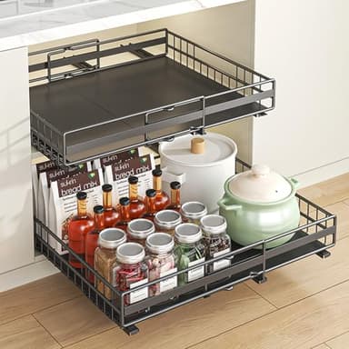 IVTUVTI 2 pack Organisateur de l'armoire de tirage extensible, organisateur de l'armoire à glissement télescopique pour cuisine, organisateur d'armoire de largeur réglable (noir)