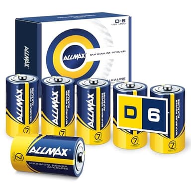 Piles Alcalines Allmax D Mono (LR20) à Puissance maximale (6 pièces) – Durée de Vie Ultra Longue : 7 Ans, étanche, adaptée aux appareils – alimentée par la Technologie EnergyCircle (1,5 Volt).