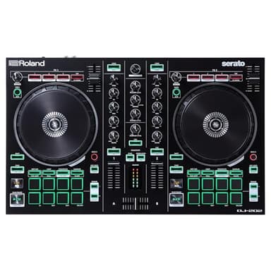 Roland DJ-202 | Contrôleur DJ compact | Contrôleur à 2 canaux et 4 decks pour Serato DJ Lite | De larges platines à faible latence | Les sons de batterie iconiques Roland | Compatible avec Spotify