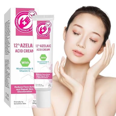 Sérum Acide Azélaïque 12%, Crème Anti-Acné et Anti-Rougeurs, Soin Éclaircissant pour Peau Grasse, Mixte et Sensible, Sérum Visage Unifiant Teint