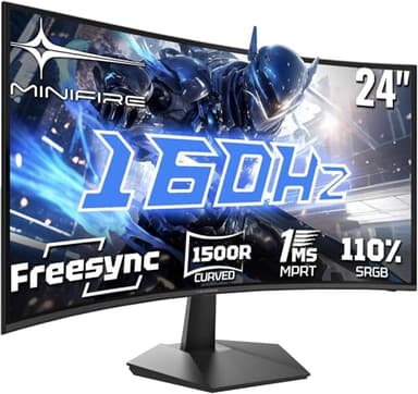 Minifire Écran PC Gaming Incurvé 24 Pouces 160Hz - FHD 1920x1080, 16:9 VA Panel 1500R, 1ms MPRT, 110% sRGB, Adaptive Sync, Eye-Care, Montable VESA 75x75mm, Inclinaison Réglable, HDMI 2.0 / DP 1.4