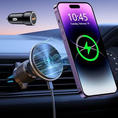 EOIWUY Support Telephone Voiture Induction, 15W Rapide Chargeur Compatible avec Magsafe Voiture, Rotation 360° & Grille d'Aération Chargeur sans Fil Voiture Compatible avec iPhone 17/16/15/14 Series