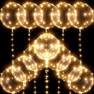 Paquets de 12 Ballons Lumineux Ballon Illuminé Ballon Transparent Ballons Bobo à LED de 38 cm avec Guirlandes Lumineuses de 3 Mètres pour Anniversaire, Mariage, Saint-Valentin (Blanc Chaud)