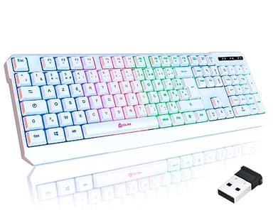 KLIM Chroma Clavier sans Fil Gamer AZERTY - Nouveauté 2024 - Fin, Durable, Ergonomique, Discret, Waterproof, Silencieux - Clavier Gamer rétroéclairé pour PC Mac - Clavier PS4 PS5 - Blanc