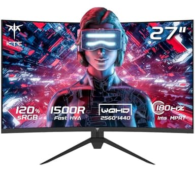KTC 27" Ecran PC Gamer Incurvé, 180Hz 2K Moniteur Gaming, QHD 2560 x 1440p,1ms VA 1500R sans Cadre, 120% sRGB, HDR 10, FreeSync & G-Sync, Réduction Lumière Bleue, VESA, DP, HDMI 144Hz, H27S17