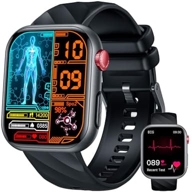 Montre Connectée Homme Santé Smartwatch: avec ECG PPG HRV Acide Urique Appels Bluetooth 130+ Modes Sportifs Sommeil Fréquence Cardiaque SPO2 Podomètre Étanche 1.97" Écran Montre Sport pour Android iOS