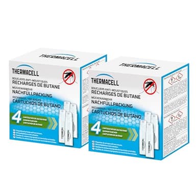 Thermacell - Lot de 8 Cartouches de Gaz Butane pour Bouclier Diffuseur et Lanterne Anti Moustiques - Effet Rapide, Inodore