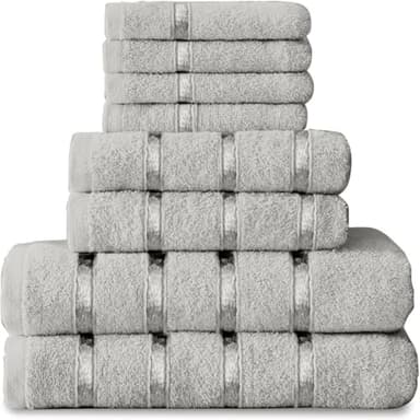 GC GAVENO CAVAILIA Lot de 8 Serviettes Super Douces en Coton égyptien - Séchage Rapide - Très absorbantes - Argenté - (4 Serviettes pour Le Visage + 2 essuie-Mains + 2 Serviettes de Bain)