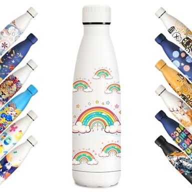 KollyKolla Gourde Isotherme 500ml, Bouteille Isotherme Personnalisée, Bouteille Isotherme Double Paroi, Gourde Reutilisable sans BPA, Bouteille pour Enfant, Adulte, l'école, Fitness