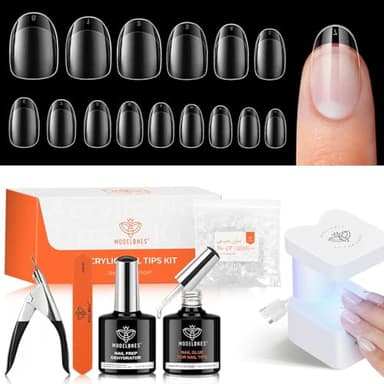 modelones Capsule Americaine Ongle Kit, 510pcs Faux Ongles Court Oval 12 Tailles, 9 in On Nail Glue und Primer Gel und Mini Lampe Uv，Kit Pose Americaine Ongles pour l'Extension des Ongles Cadeaux