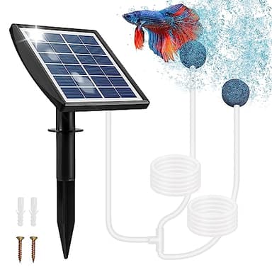 Weinsamkeit Pompe Solaire pour Bassin, 2W Pompe Bassin Solaire avec Batterie 2200mAh, Pompe a Air Bassin avec Tube à Oxygène et 2 Pierre à Bulles d'air