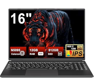 NOTODD Ordinateur Portable 16 Pouces, 4 cœurs Celeron N5095 (jusqu'à 2,9 GHz) 12+512GB SSD Soutien Extension 1TB,PC Portable Gamer Win11 avec 5G WiFi 1920x1200 BT4.2 AZERTY Clavier Couverture-Noir