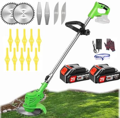Coupe Bordure sans Fil avec Batterie, Debroussailleuse Electrique sans Fil, (2 Batteries de 4,0 A et Chargeur Rapide) Coupe Bordure, Débroussailleuse, avec 3 Types de Lames pour Jardin, Cour