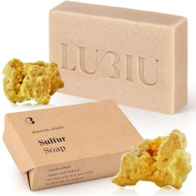 lubiu Savon au Soufre - 100g Savon Visage Acné & Corps - Sans Parfum et Artisanal